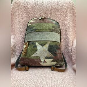 Myra Bag Cotton and Leather Backpack with Star Pattern